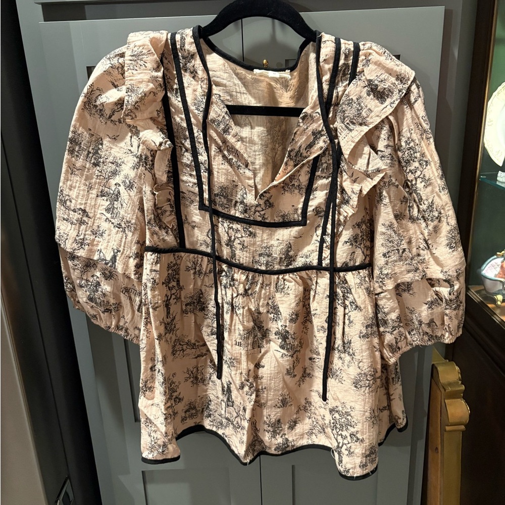 Umgee Ruffled Brown Patterned Blouse - image 3